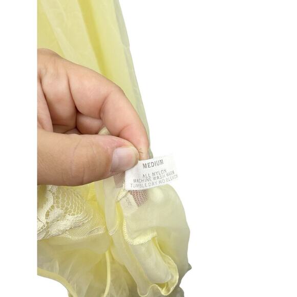 Vintage Shadowline Gown Robe Set Women Yellow Lace Chiffon Peignoir Bridal M - Picture 6 of 9